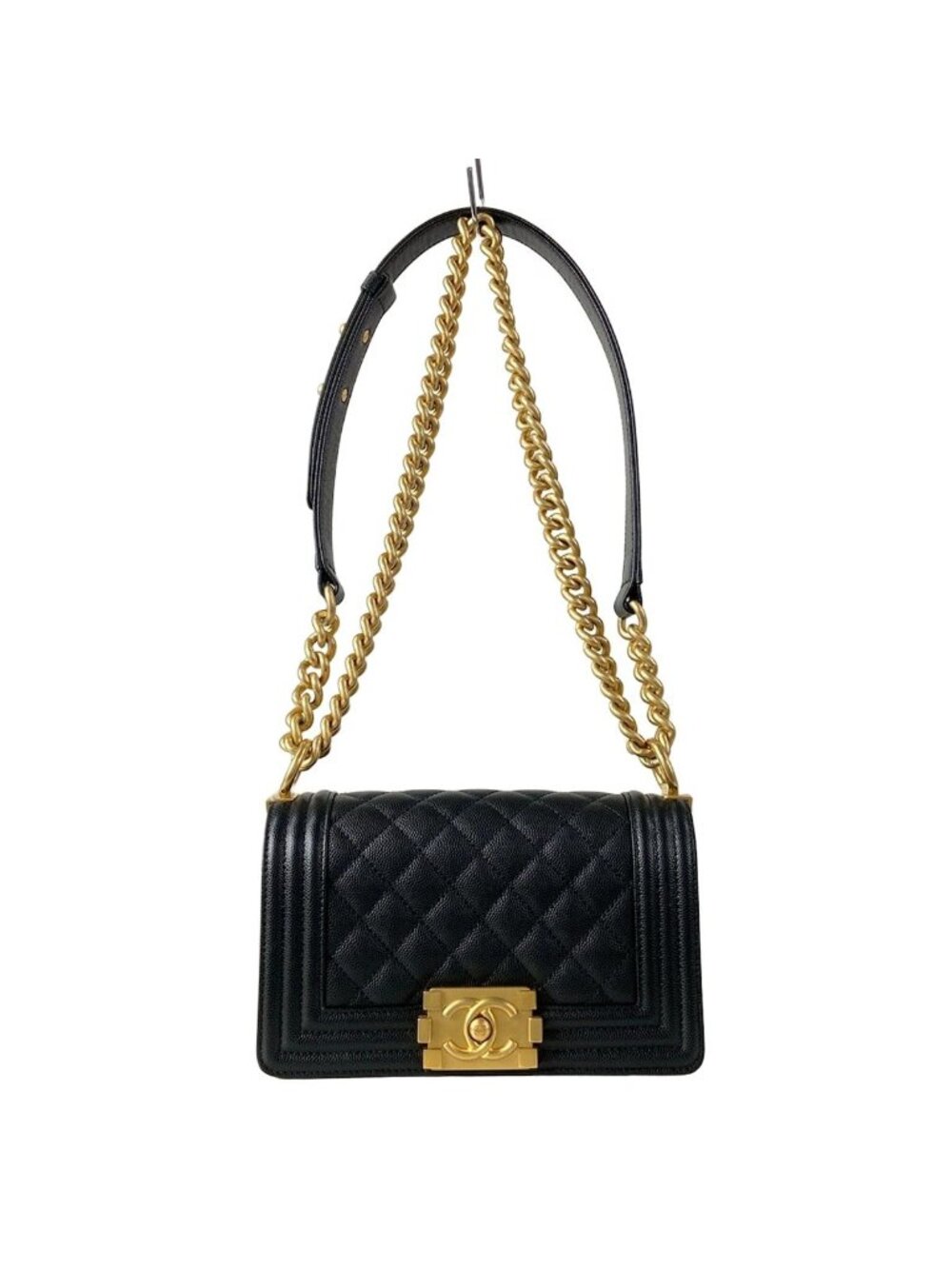 Chanel Shoulder Bag Boy 20 Quilted Black Chain Vintage Gold